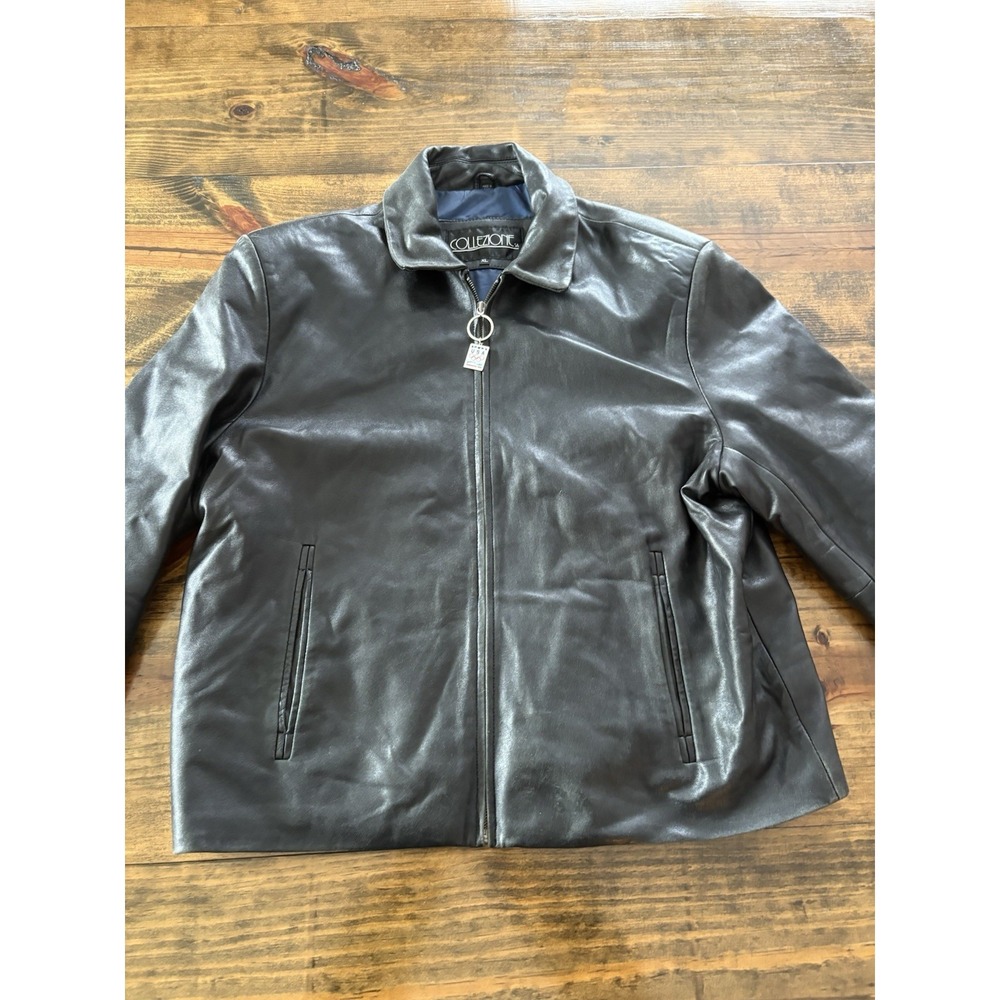 COLLEZIONE Vintage Soft Leather Bomber Jacket Mens XL Motorcycle Black Lined